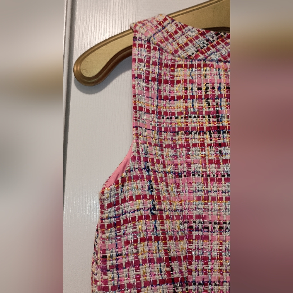 Talbots RSVP Pink Tweed Ribbon Sleeveless shift dress size 2 Petite - Picture 9 of 10